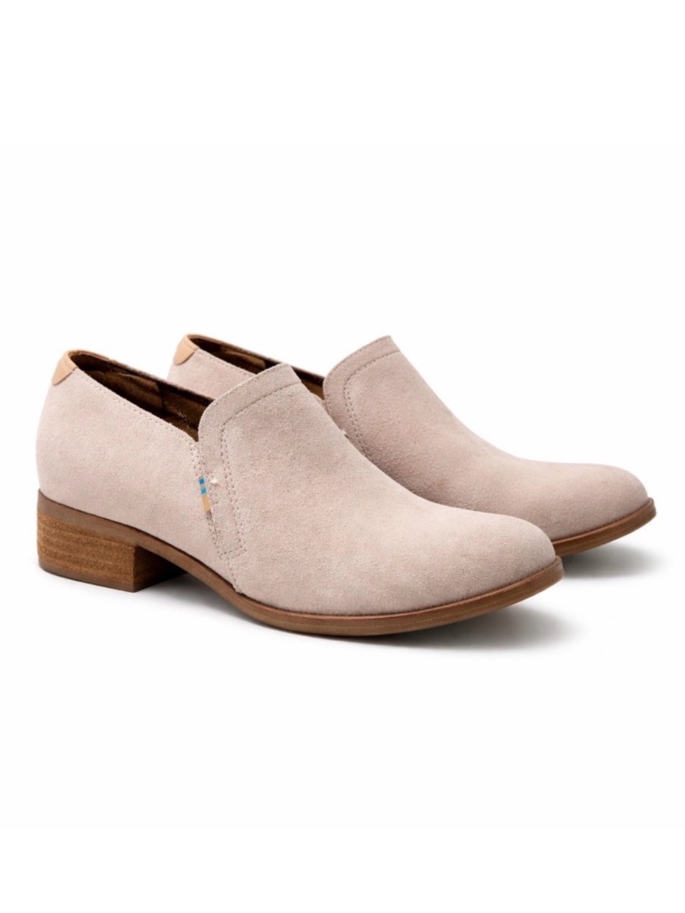 TOMS Suede Slip-On Loafers Taupe Beige Block Heel Comfort Shoes Size 9